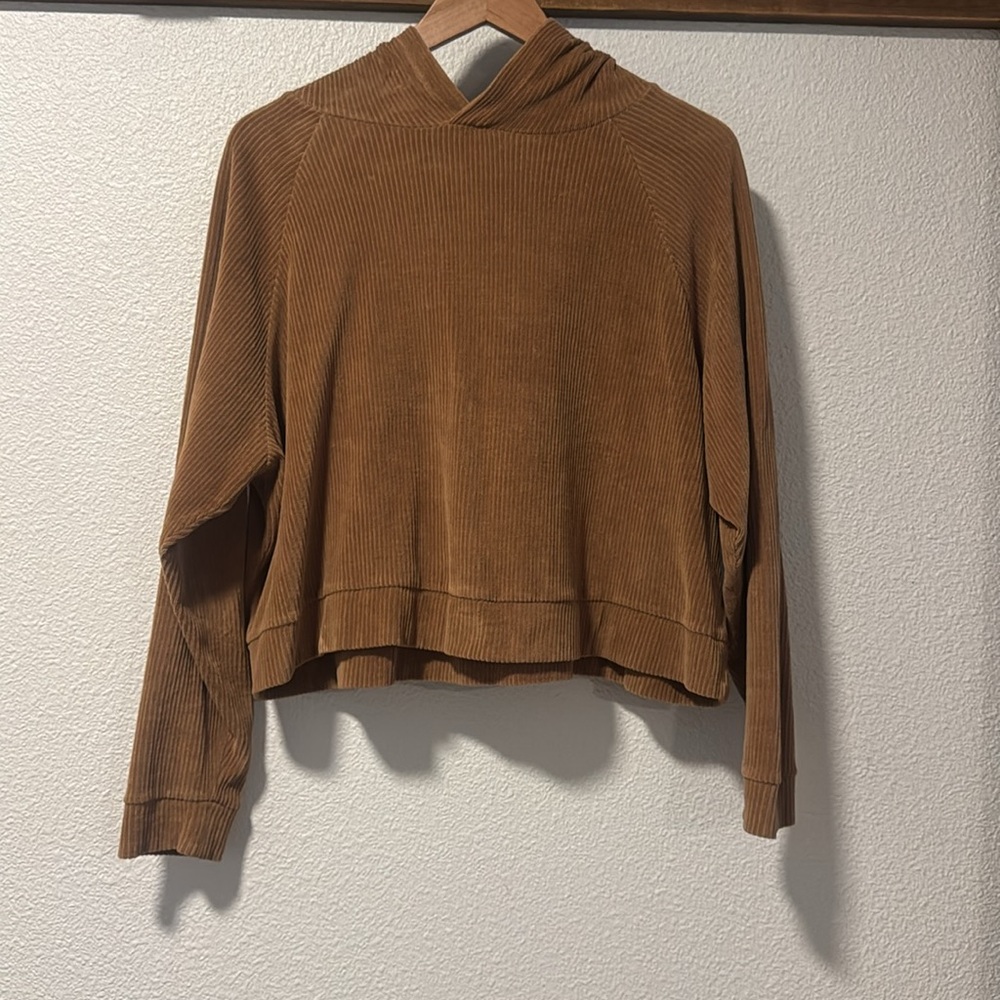 Sezane Mary Cropped Corduroy Ribbed Hoodie- camel, size medium